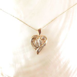 Diamond Valentine Heart Pendant 10K Yellow Gold Valentine Necklace